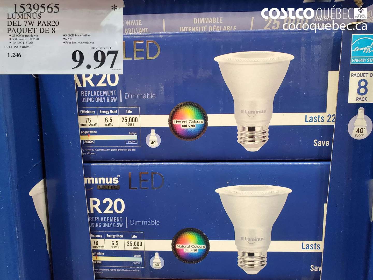 1539565 LUMINUS DEL 7W PAR20 PAQUET DE 8 $9.97