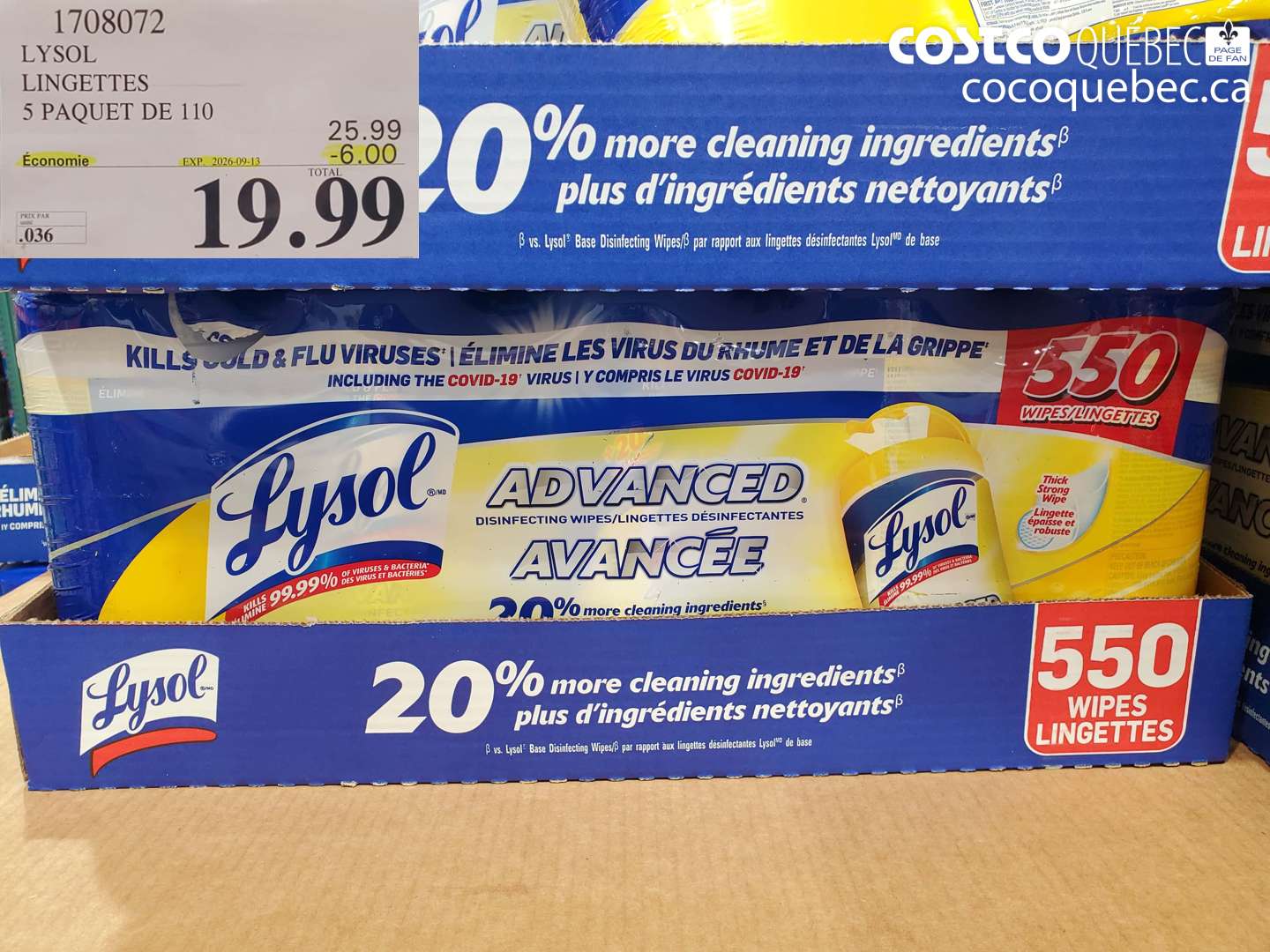 1708072 LYSOL LINGETTES ($6.00 INSTANT SAVINGS EXPIRES ON 2026-09-13) $19.99