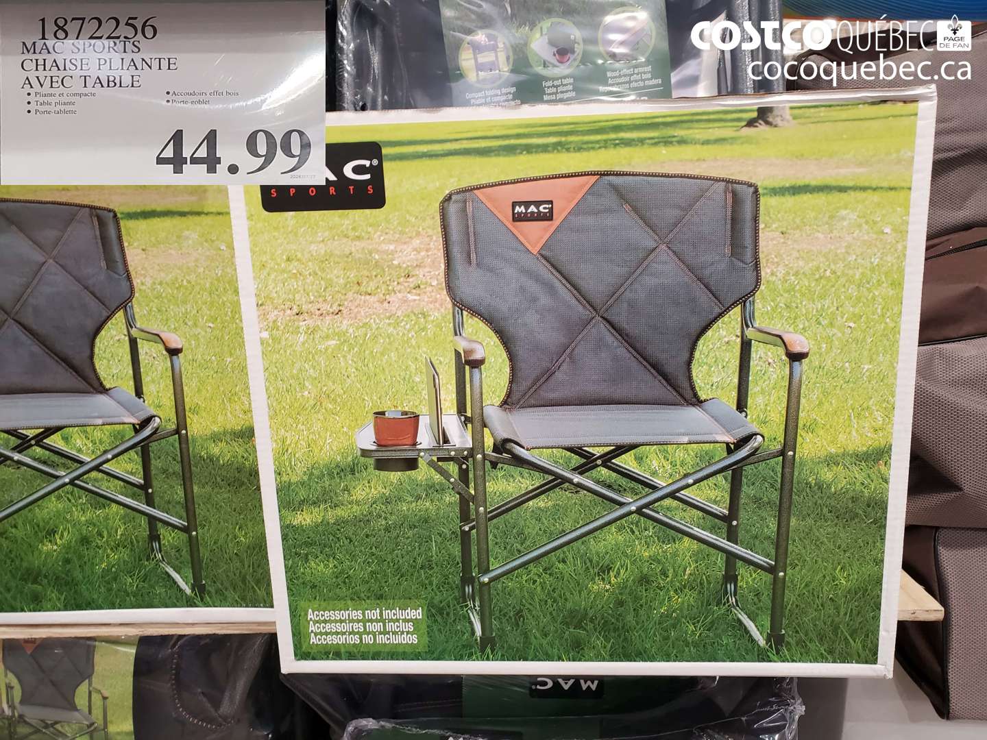 1872256 MAC SPORTS CHAISE PLIANTE AVEC TABLE $44.99