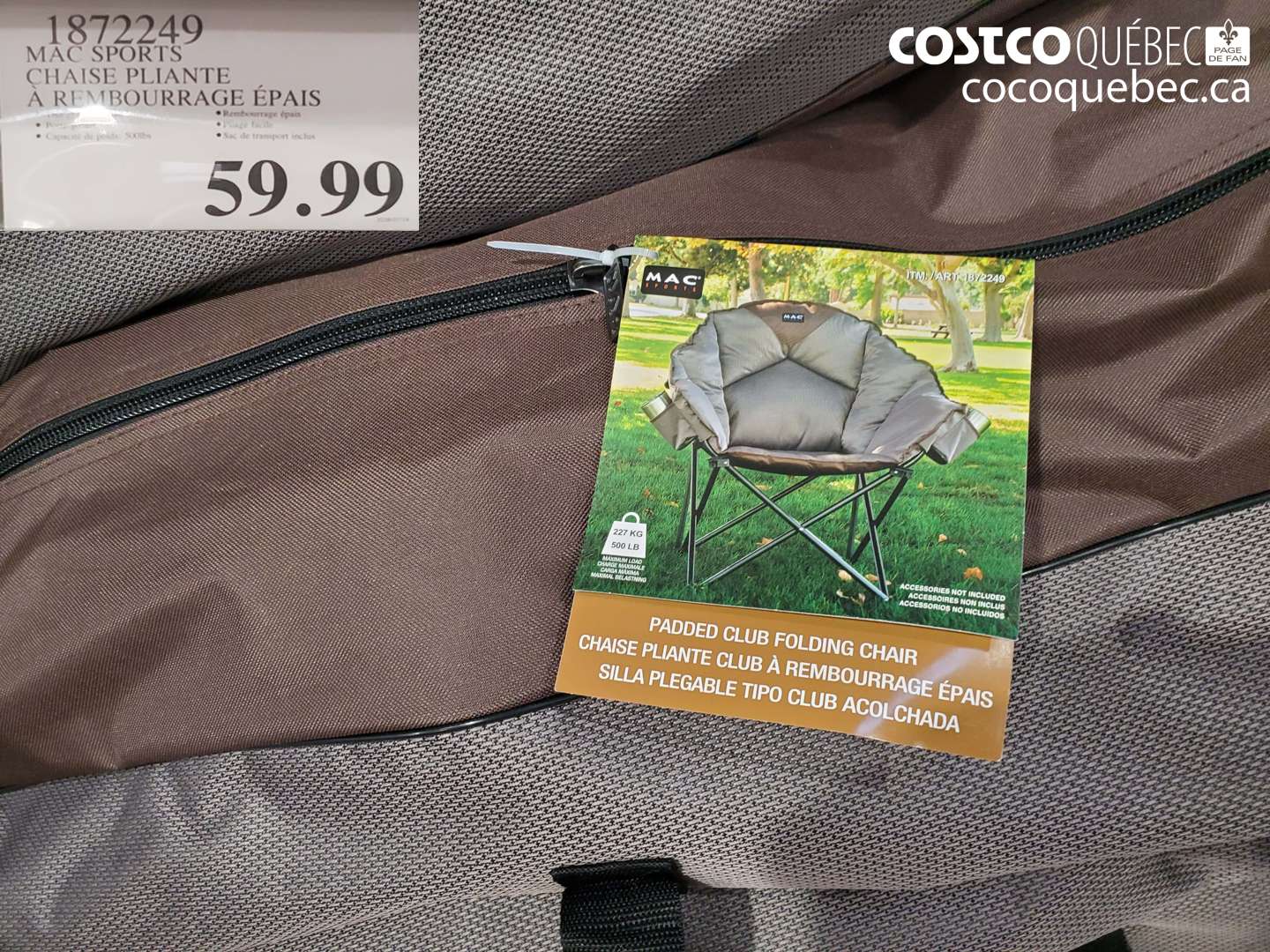 1872249 MAC SPORTS CHAISE PLIANTE À REMBOURRAGE ÉPAIS $59.99