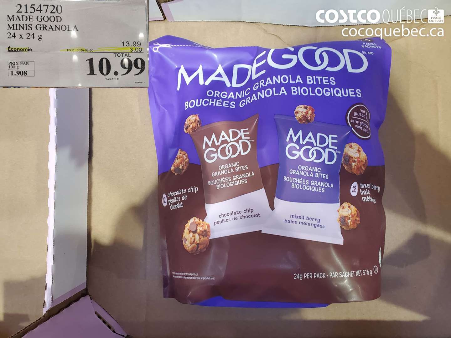 2154720 MADE GOOD MINIS GRANOLA 24 X 24 G ($3.00 INSTANT SAVINGS EXPIRES ON 2026-08-30) $10.99