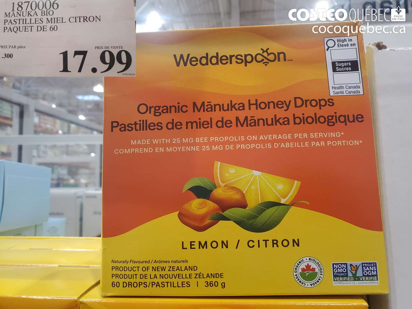 1870006 MANUKA BIO PASTILLES MIEL CITRON PAQUET DE 60 $17.99