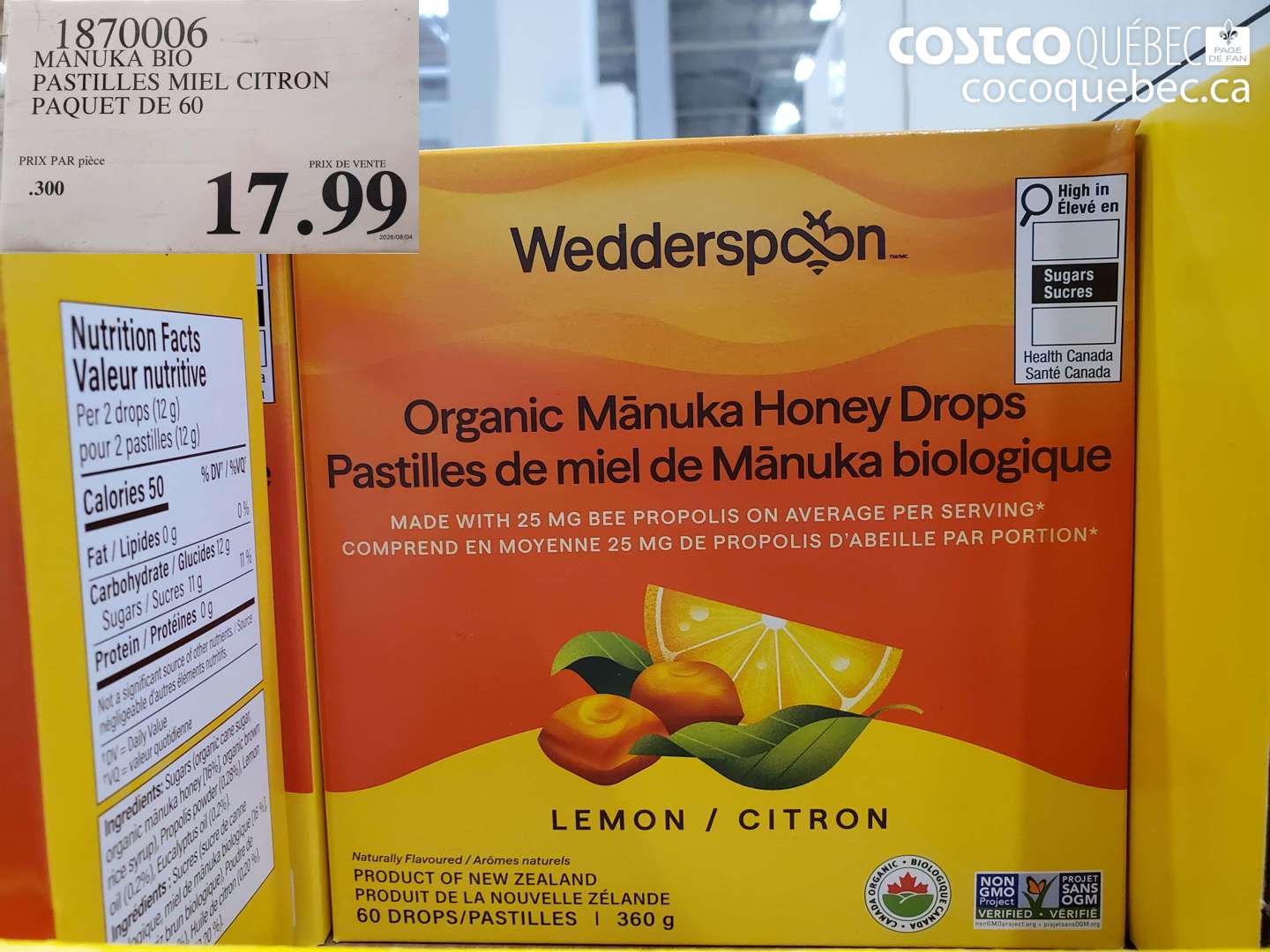 1870006 MANUKA BIO PASTILLES MIEL CITRON PAQUET DE 60 $17.99