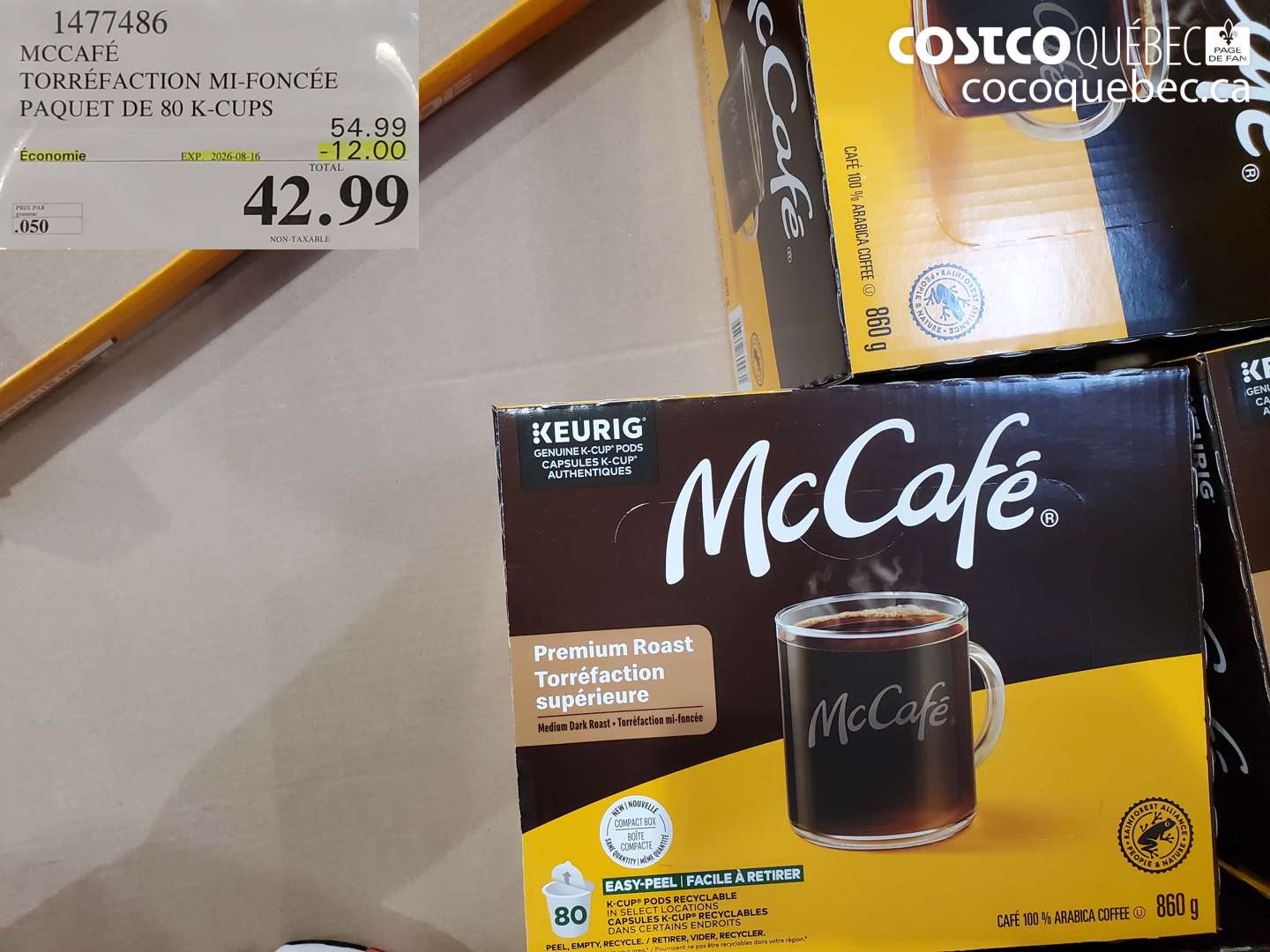 1477486 MCCAFÉ TORRÉFACTION MI-FONCÉE PAQUET DE 80 K-CUPS ($12.00 INSTANT SAVINGS EXPIRES ON 2026-08-16) $42.99