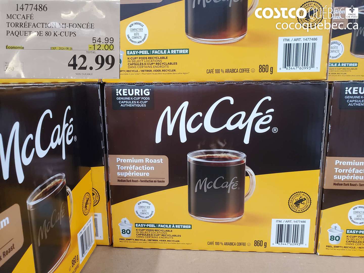 1477486 MCCAFÉ TORRÉFACTION MI-FONCÉE PAQUET DE 80 K-CUPS ($12.00 INSTANT SAVINGS EXPIRES ON 2026-08-16) $42.99