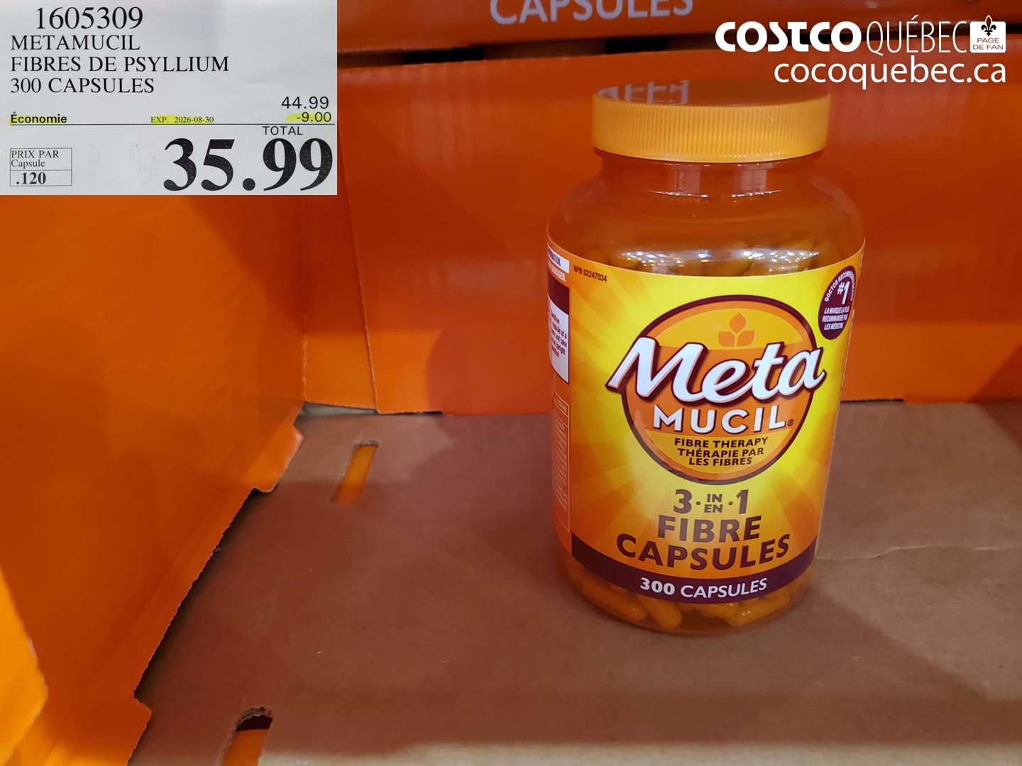 1605309 METAMUCIL FIBRES DE PSYLLIUM 300 CAPSULES ($9.00 INSTANT SAVINGS EXPIRES ON 2026-08-30) $35.99
