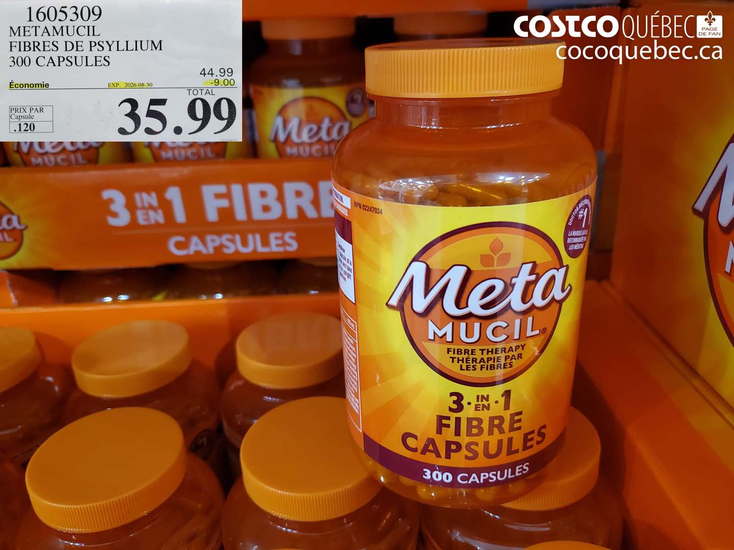 1605309 METAMUCIL FIBRES DE PSYLLIUM 300 CAPSULES ($9.00 INSTANT SAVINGS EXPIRES ON 2026-08-30) $35.99