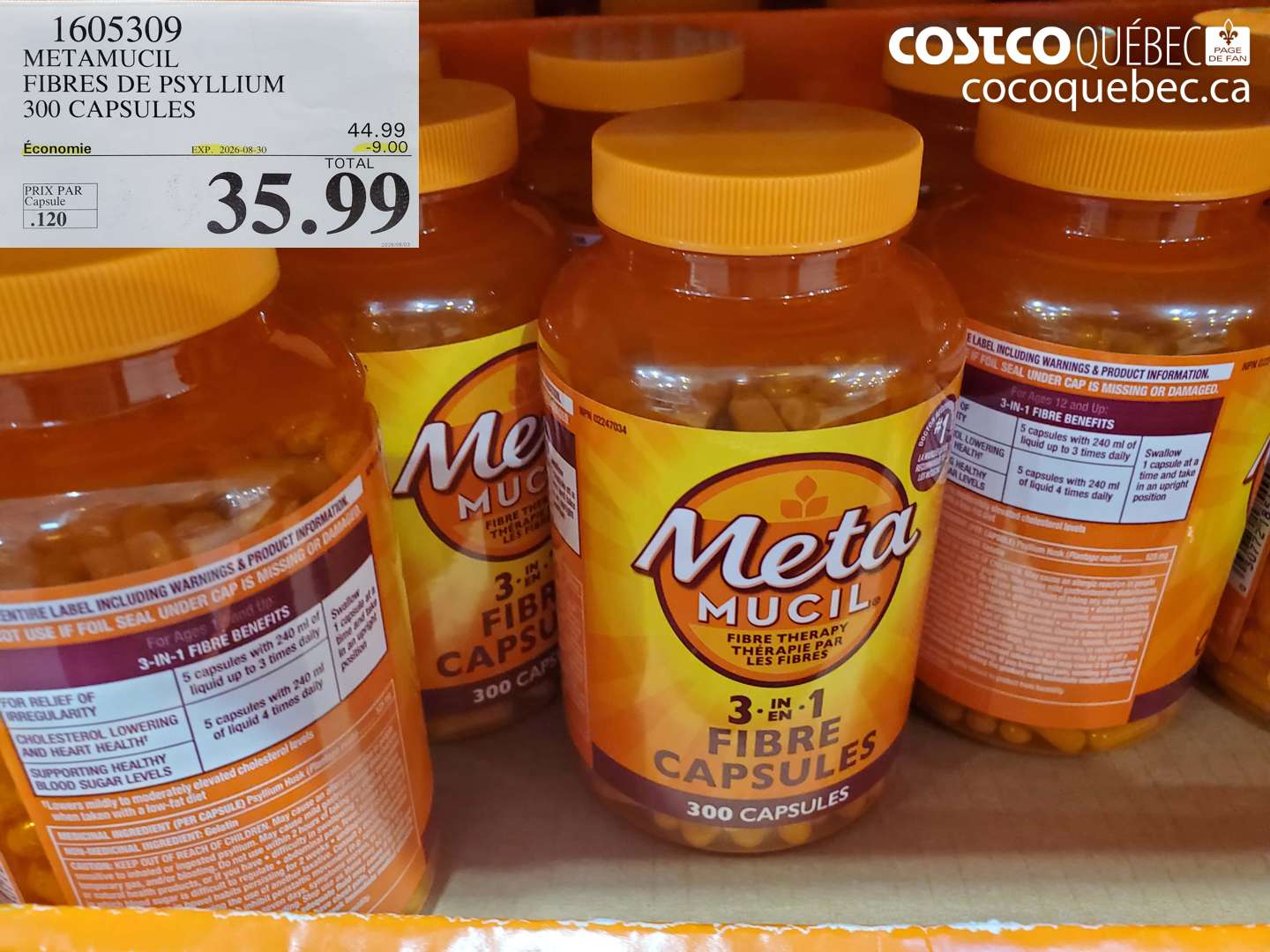 1605309 METAMUCIL FIBRES DE PSYLLIUM 300 CAPSULES ($9.00 INSTANT SAVINGS EXPIRES ON 2026-08-30) $35.99