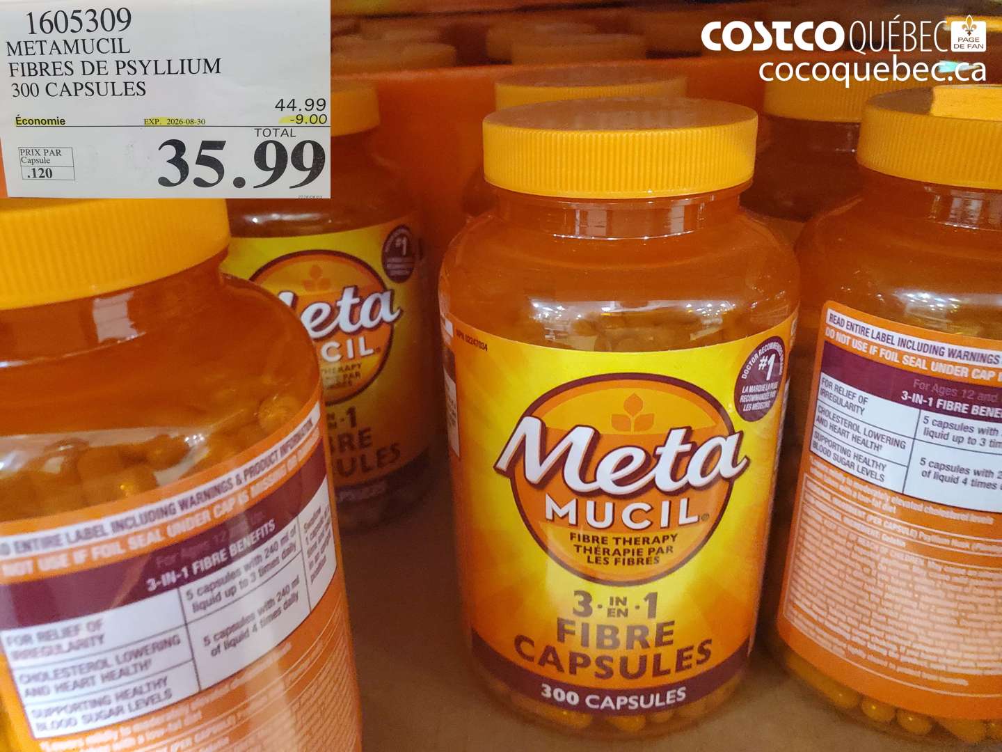 1605309 METAMUCIL FIBRES DE PSYLLIUM 300 CAPSULES ($9.00 INSTANT SAVINGS EXPIRES ON 2026-08-30) $35.99