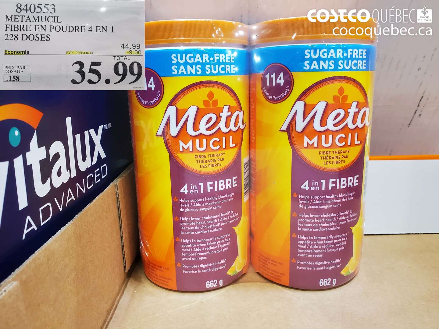840553 METAMUCIL FIBRE EN POUDRE 4 EN 1 228 DOSES ($9.00 INSTANT SAVINGS EXPIRES ON 2026-08-30) $35.99