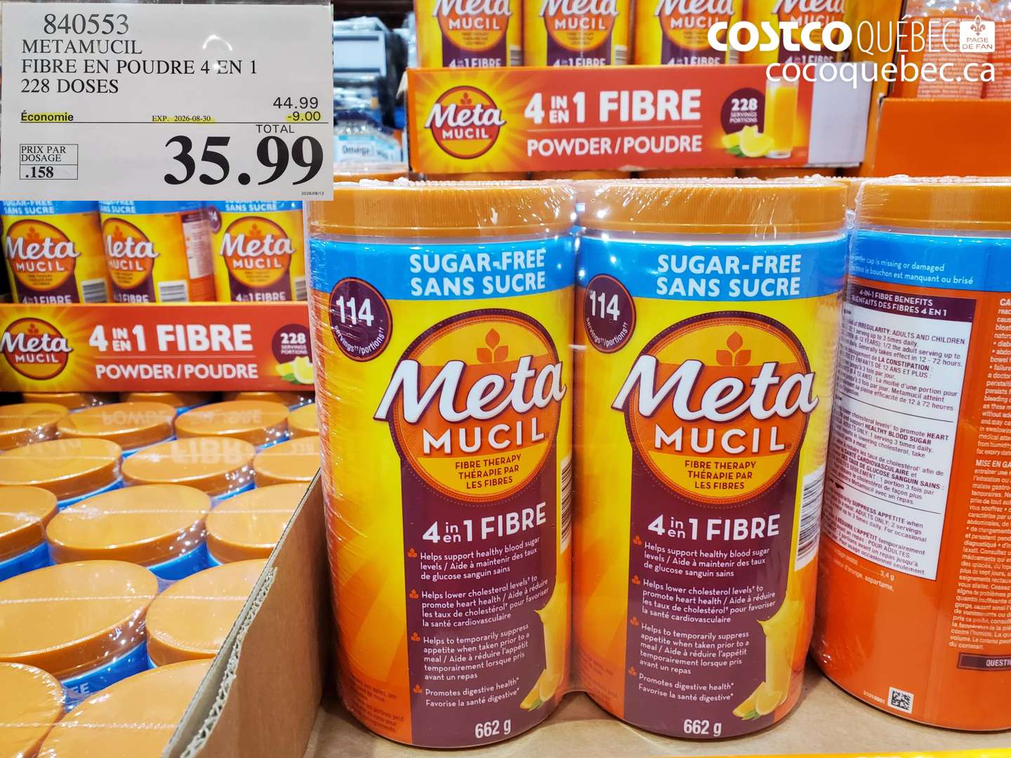 840553 METAMUCIL FIBRE EN POUDRE 4 EN 1 228 DOSES ($9.00 INSTANT SAVINGS EXPIRES ON 2026-08-30) $35.99