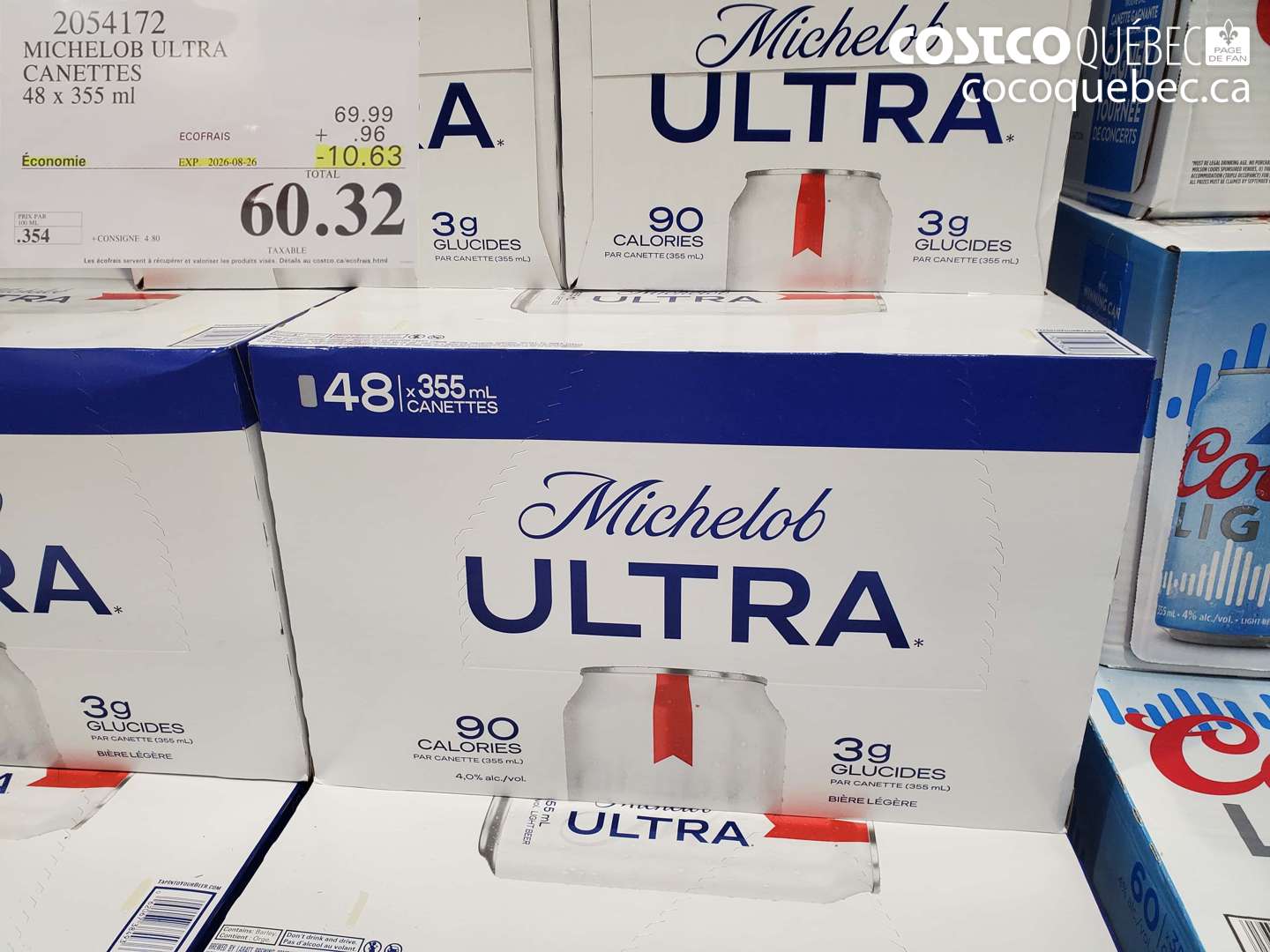 2054172 MICHELOB ULTRA CANETTES ($10.63 INSTANT SAVINGS EXPIRES ON 2026-08-26) $60.32
