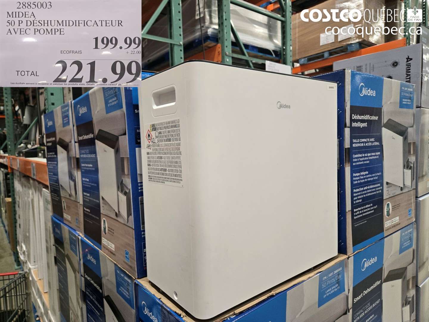 2885003 MIDEA 50 P DÉSHUMIDIFICATEUR AVEC POMPE $221.99