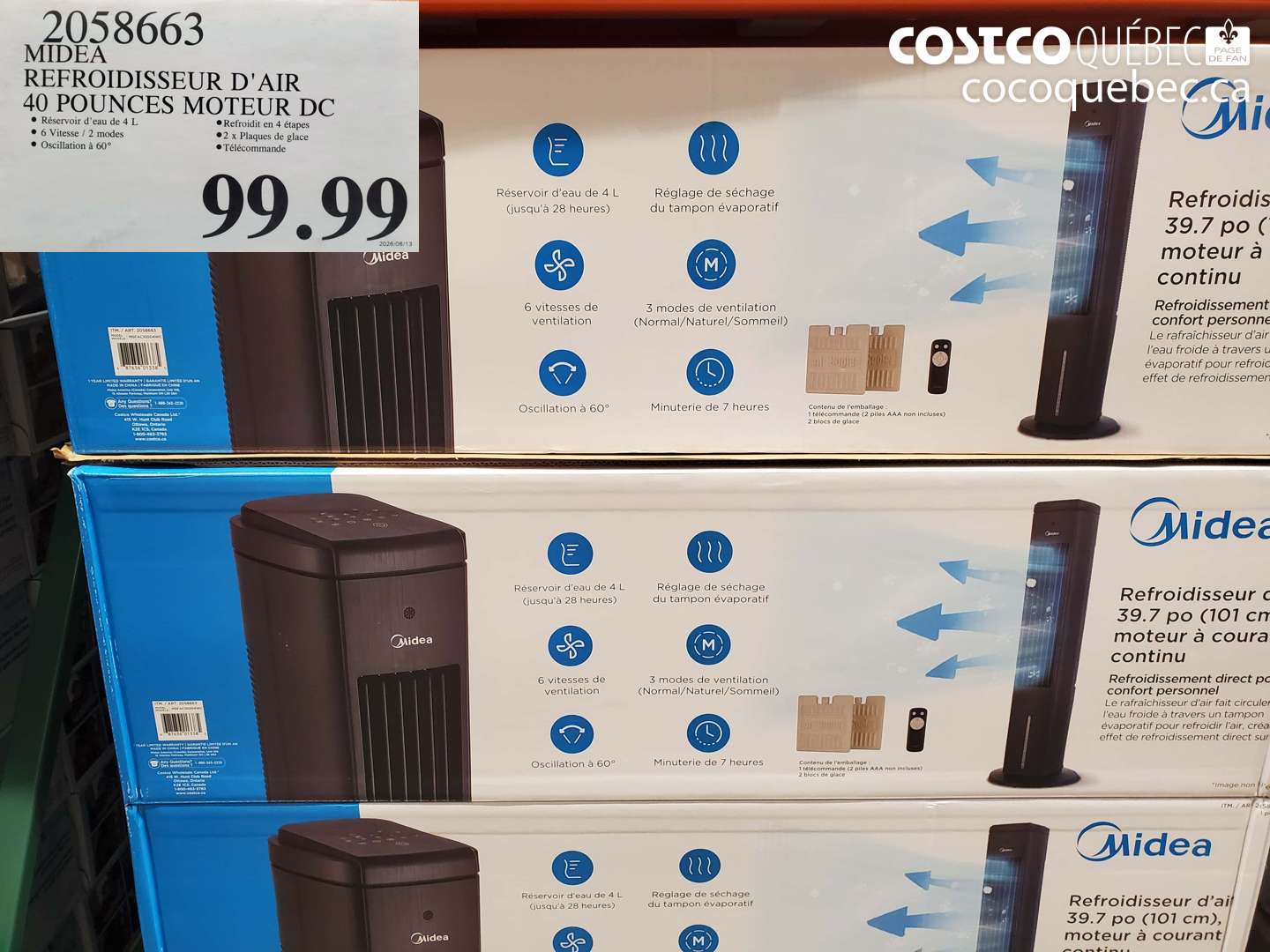 2058663 MIDEA REFROIDISSEUR D'AIR 40 POUNCES MOTEUR DC $99.99