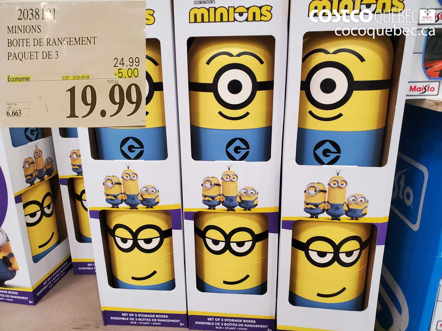 2038101 MINIONS BOITE DE RANGEMENT PAQUET DE 3 ($5.00 INSTANT SAVINGS EXPIRES ON 2026-09-06) $19.99