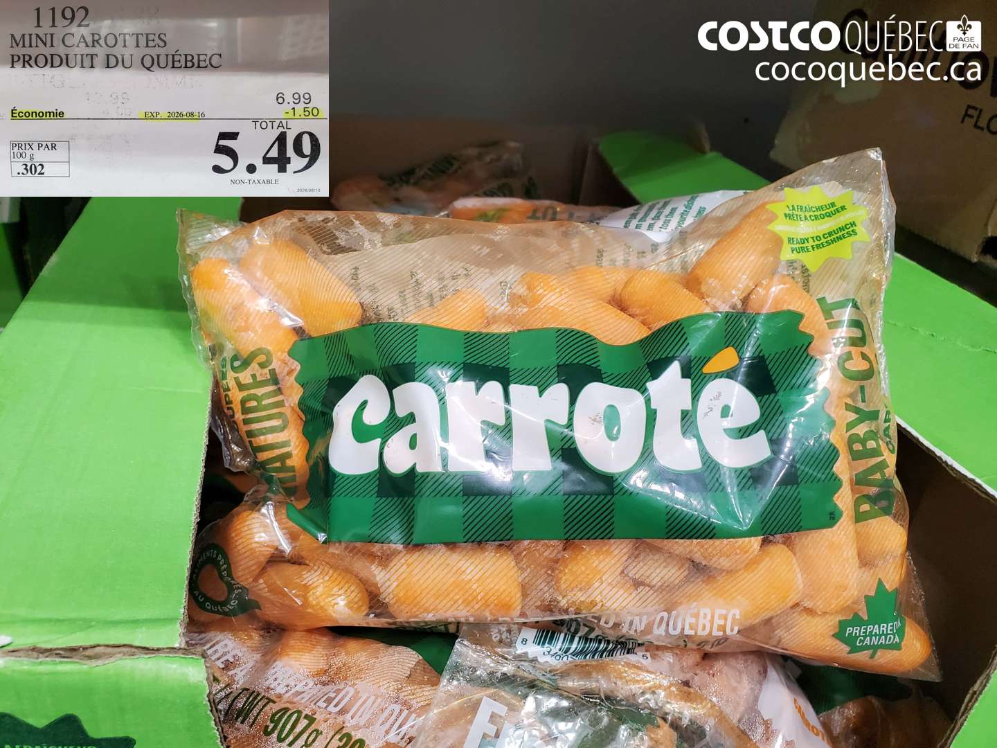 1192 MINI CAROTTES PRODUIT DU QUÉBEC ($1.50 INSTANT SAVINGS EXPIRES ON 2026-08-16) $5.49