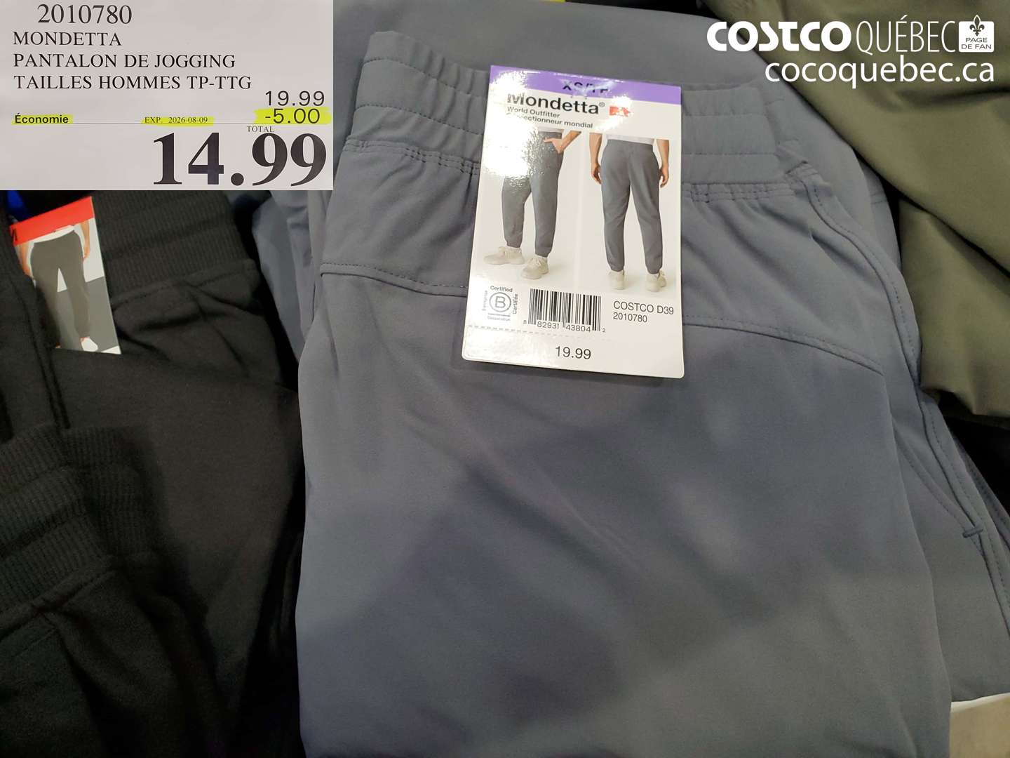 2010780 MONDETTA PANTALON DE JOGGING TAILLES HOMMES TP-TTG ($5.00 INSTANT SAVINGS EXPIRES ON 2026-08-09) $14.99