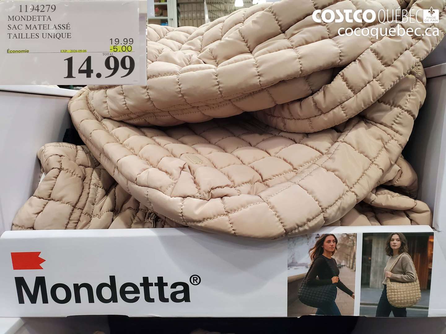1194279 MONDETTA SAC MATELASSÉ TAILLES UNIQUE ($5.00 INSTANT SAVINGS EXPIRES ON 2026-09-06) $14.99