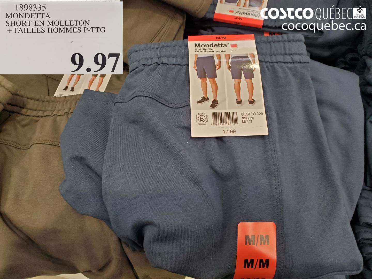 1898335 MONDETTA SHORT EN MOLLETON + TAILLES HOMMES P-TTG $9.97