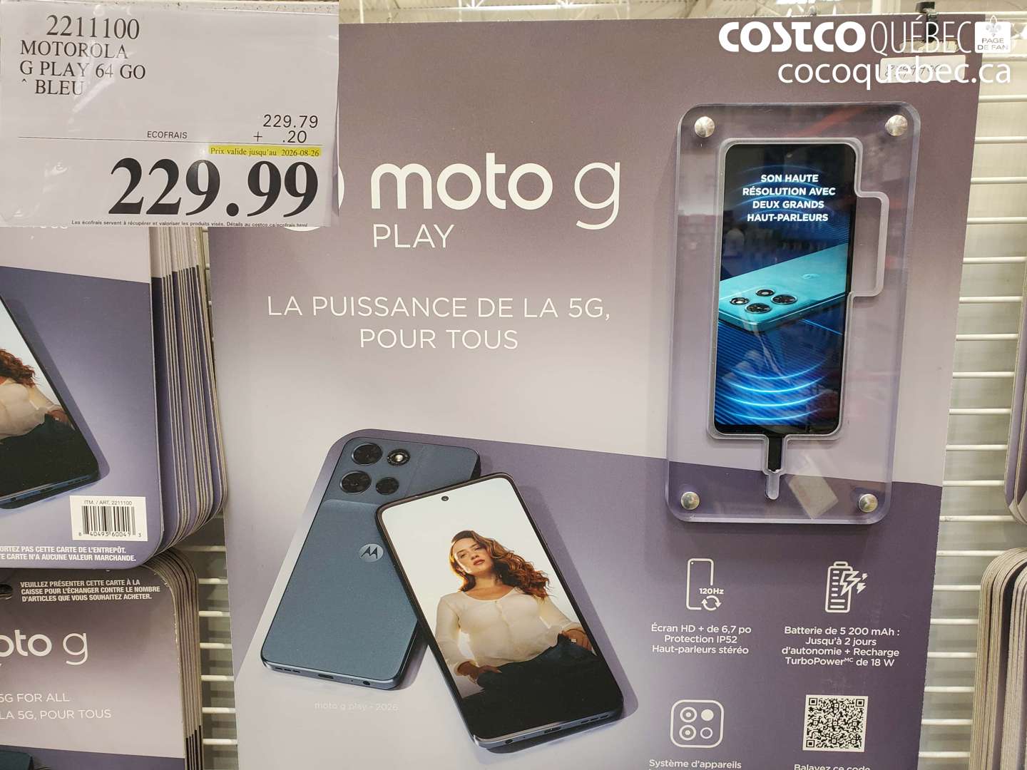 2211100 MOTOROLA G PLAY 64 GO (EXPIRES ON 2026-08-26) $229.99