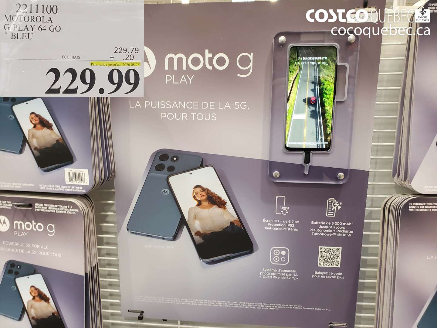 2211100 MOTOROLA G PLAY 64 GO BLEU (EXPIRES ON 2026-08-26) $229.99