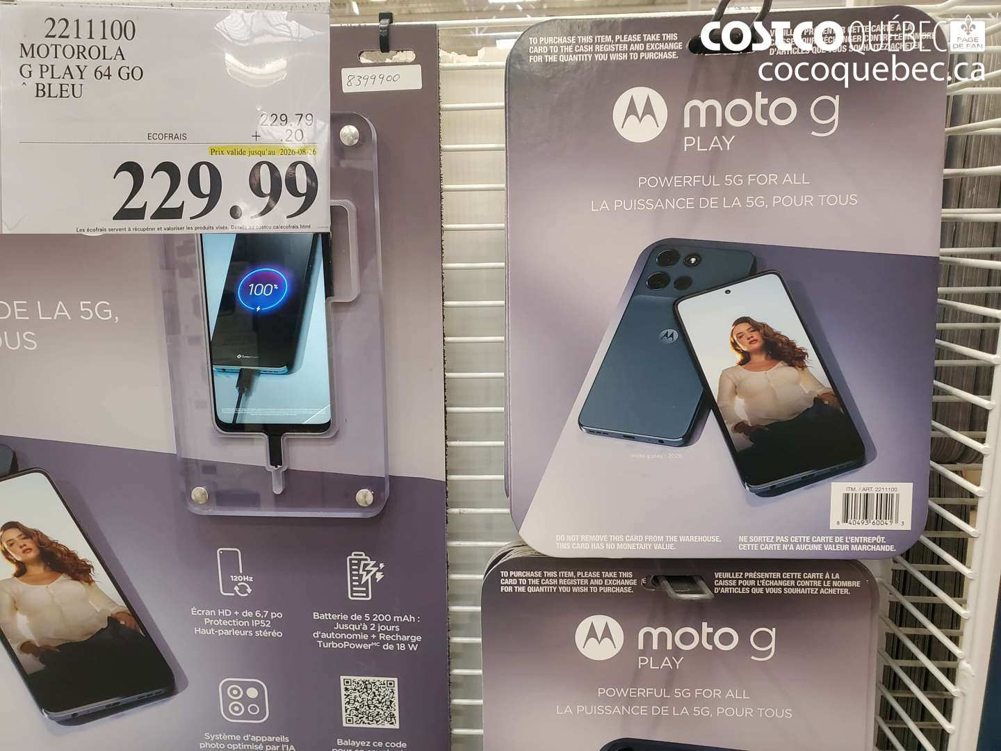 2211100 MOTOROLA G PLAY 64 GO BLEU (EXPIRES ON 2026-08-26) $229.99