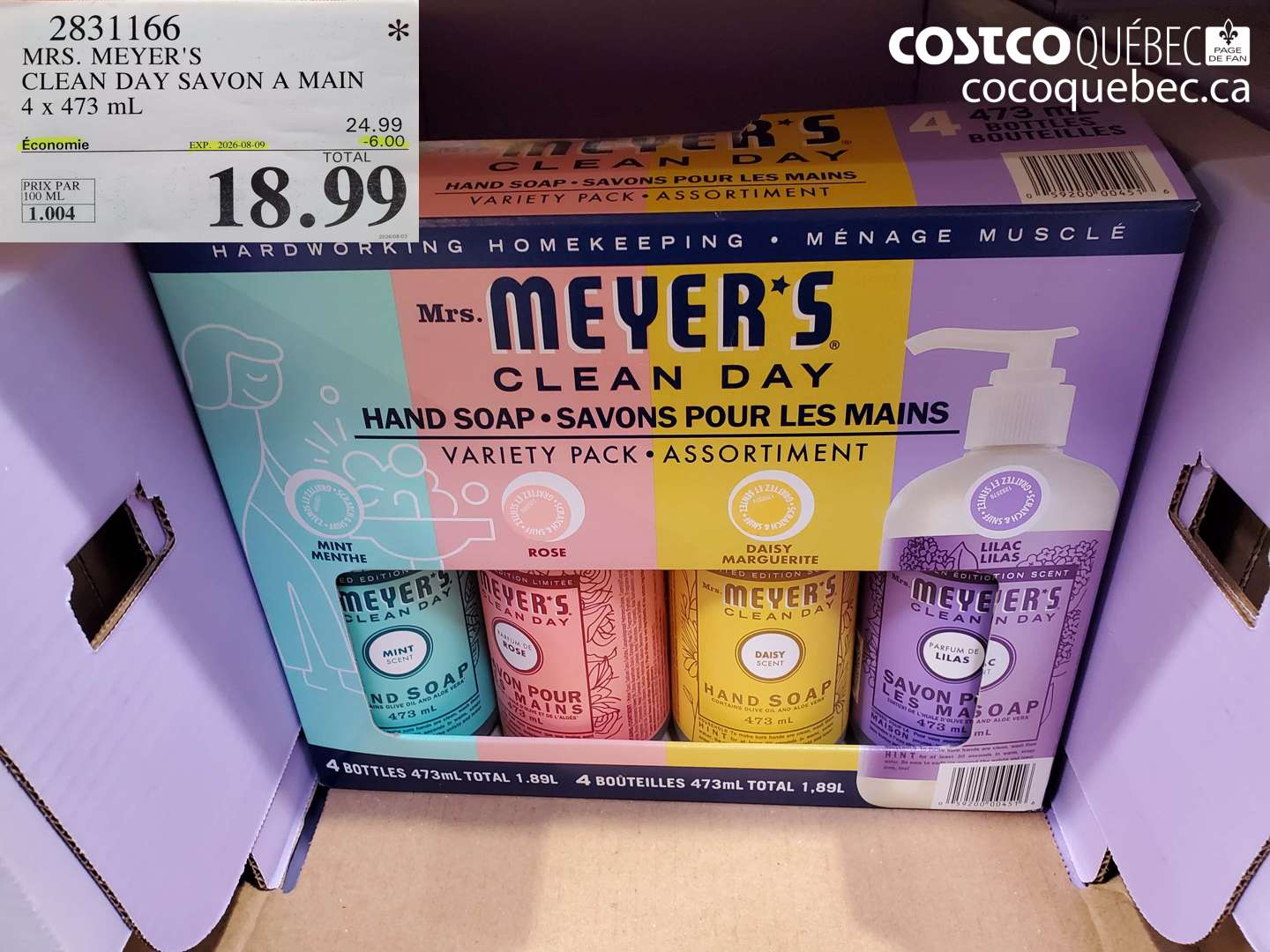 2831166 MRS. MEYER'S CLEAN DAY SAVON A MAIN 4 X 473 ML ($6.00 INSTANT SAVINGS EXPIRES ON 2026-08-09) $18.99