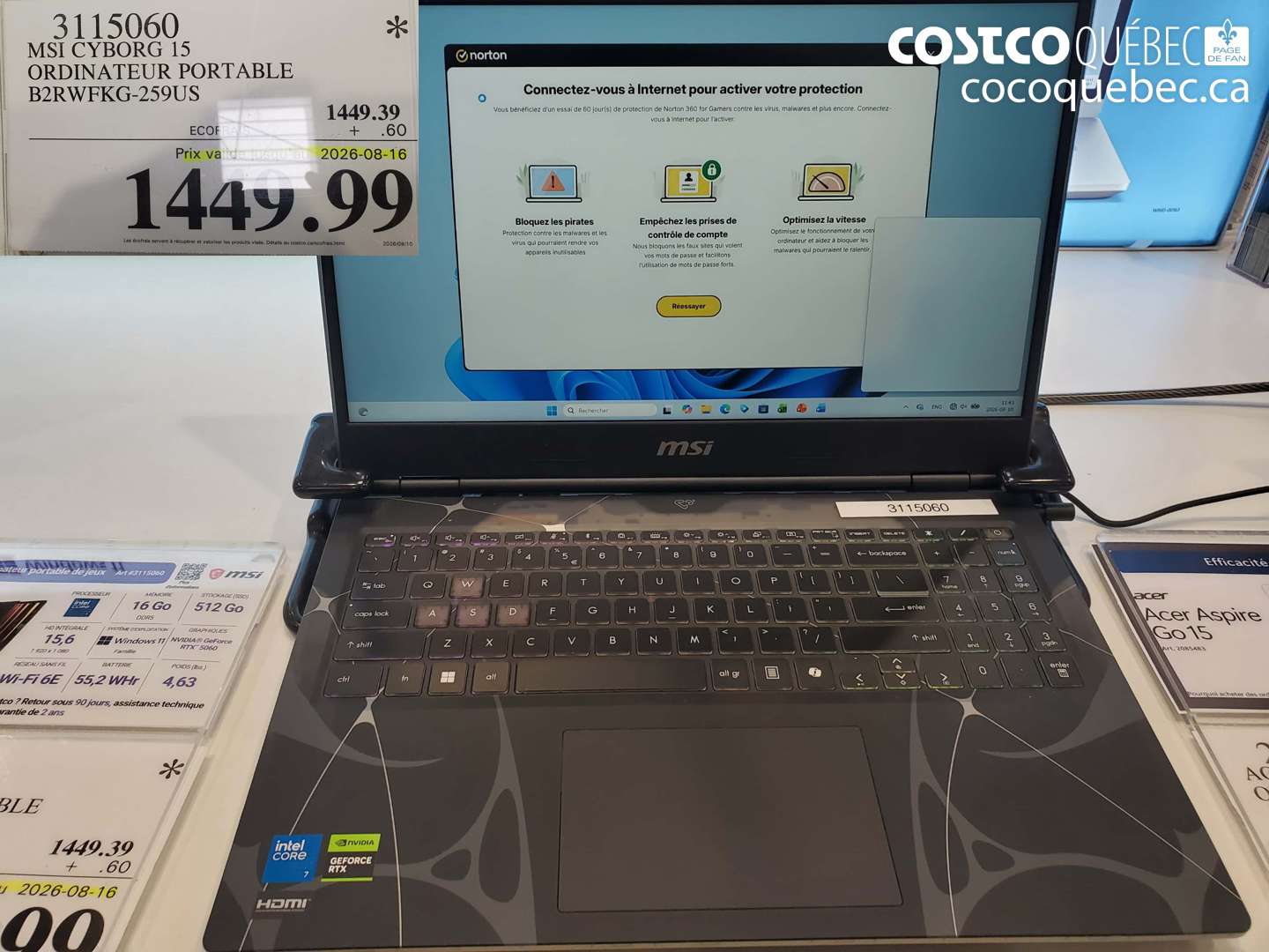 3115060 MSI CYBORG 15 ORDINATEUR PORTABLE B2RWFKG-259US (EXPIRES ON 2026-08-16) $1449.99