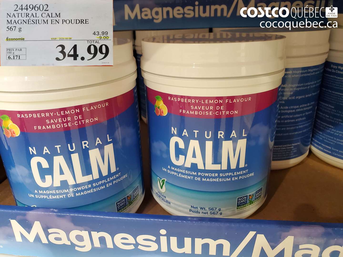2449602 NATURAL CALM MAGNÉSIUM EN POUDRE 567 G ($9.00 INSTANT SAVINGS EXPIRES ON 2026-08-09) $34.99