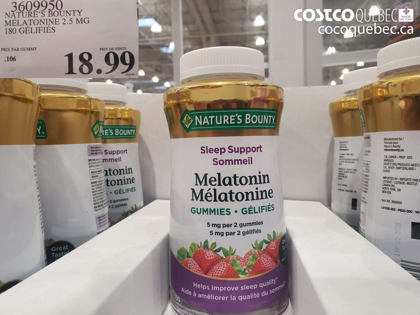 3609950 NATURE'S BOUNTY MÉLATONINE 2.5 MG 180 GÉLIFIÉS $18.99