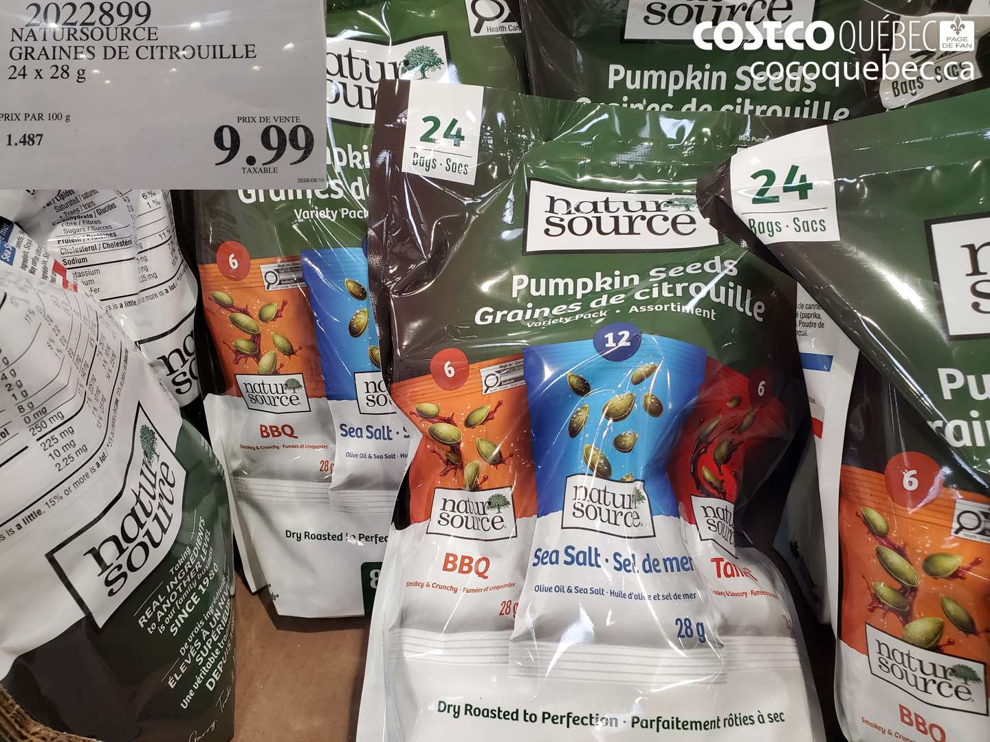 2022899 NATURSOURCE GRAINES DE CITROUILLE 24 X 28 G $9.99