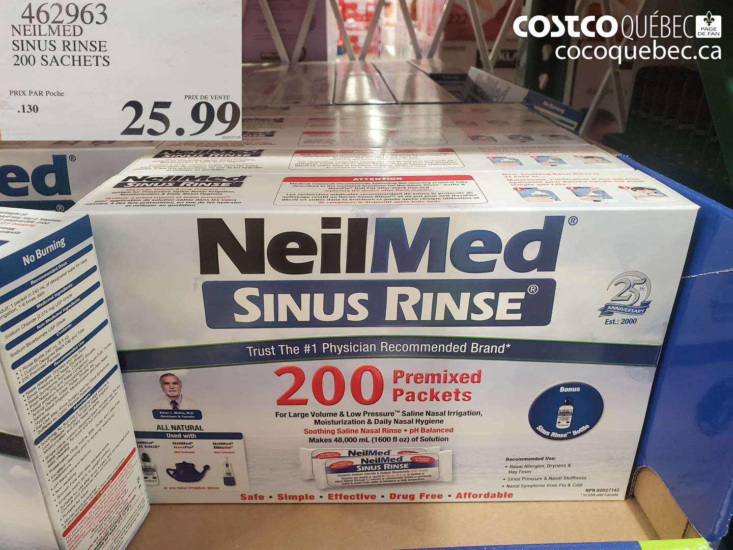 462963 NEILMED SINUS RINSE 200 SACHETS $25.99