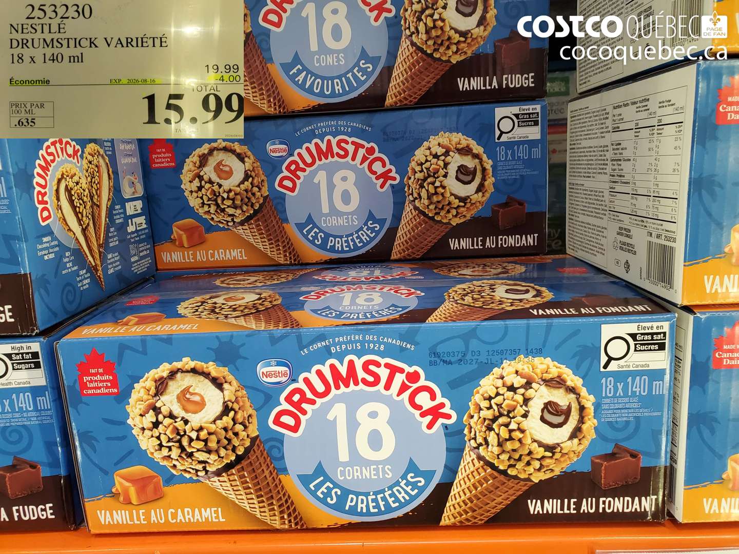 253230 NESTLE DRUMSTICK VARIÉTÉ 18 X 140 ML ($4.00 INSTANT SAVINGS EXPIRES ON 2026-08-16) $15.99