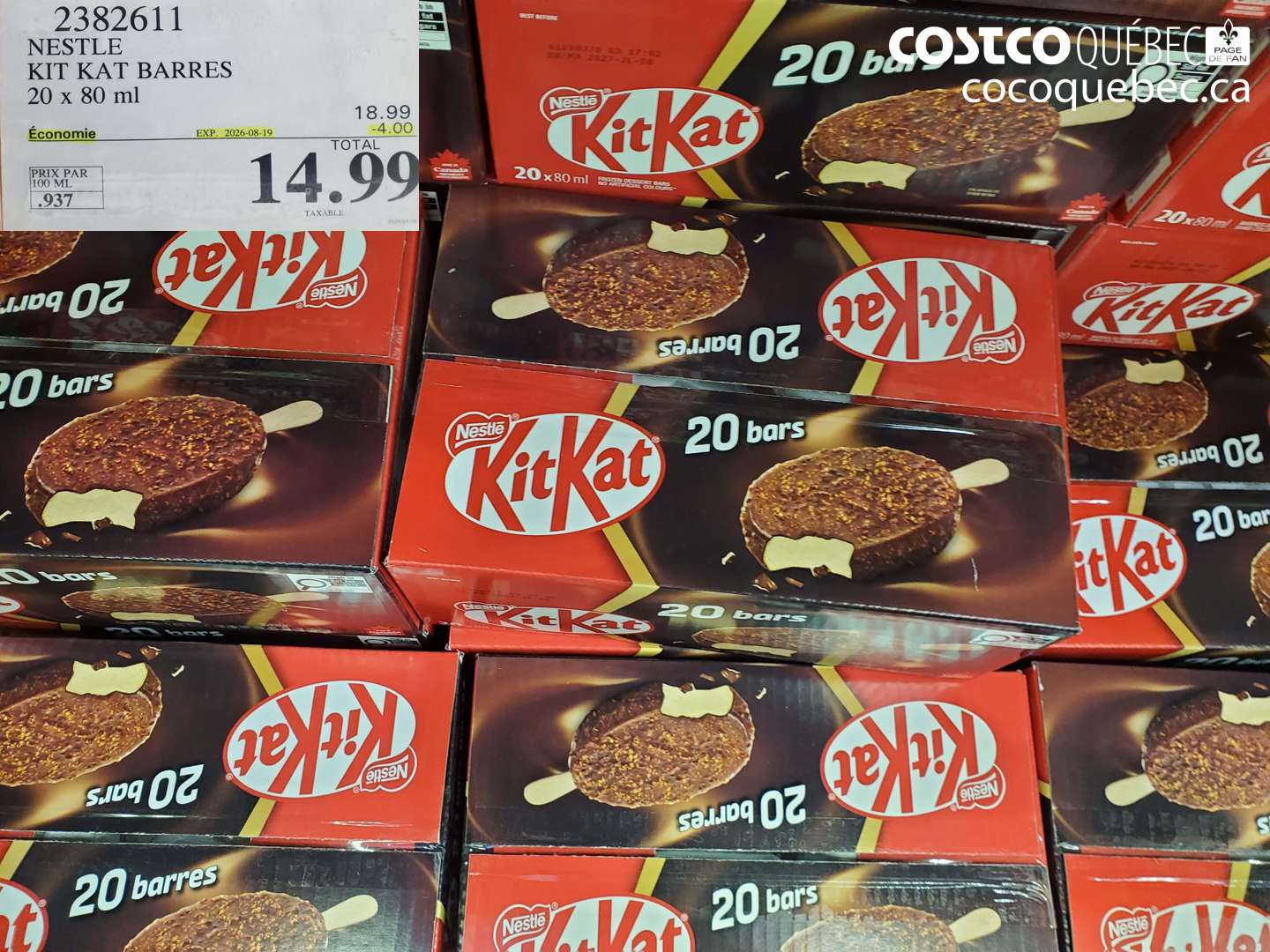 2382611 NESTLE KIT KAT BARRES 20 X 80 ML ($4.00 INSTANT SAVINGS EXPIRES ON 2026-08-19) $14.99
