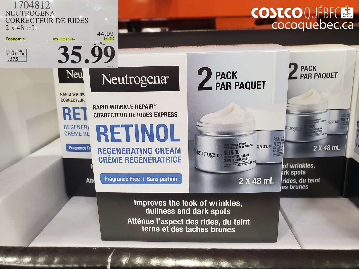 1704812 NEUTROGENA CORRECTEUR DE RIDES 2 X 48 ML ($9.00 INSTANT SAVINGS EXPIRES ON 2026-08-30) $35.99