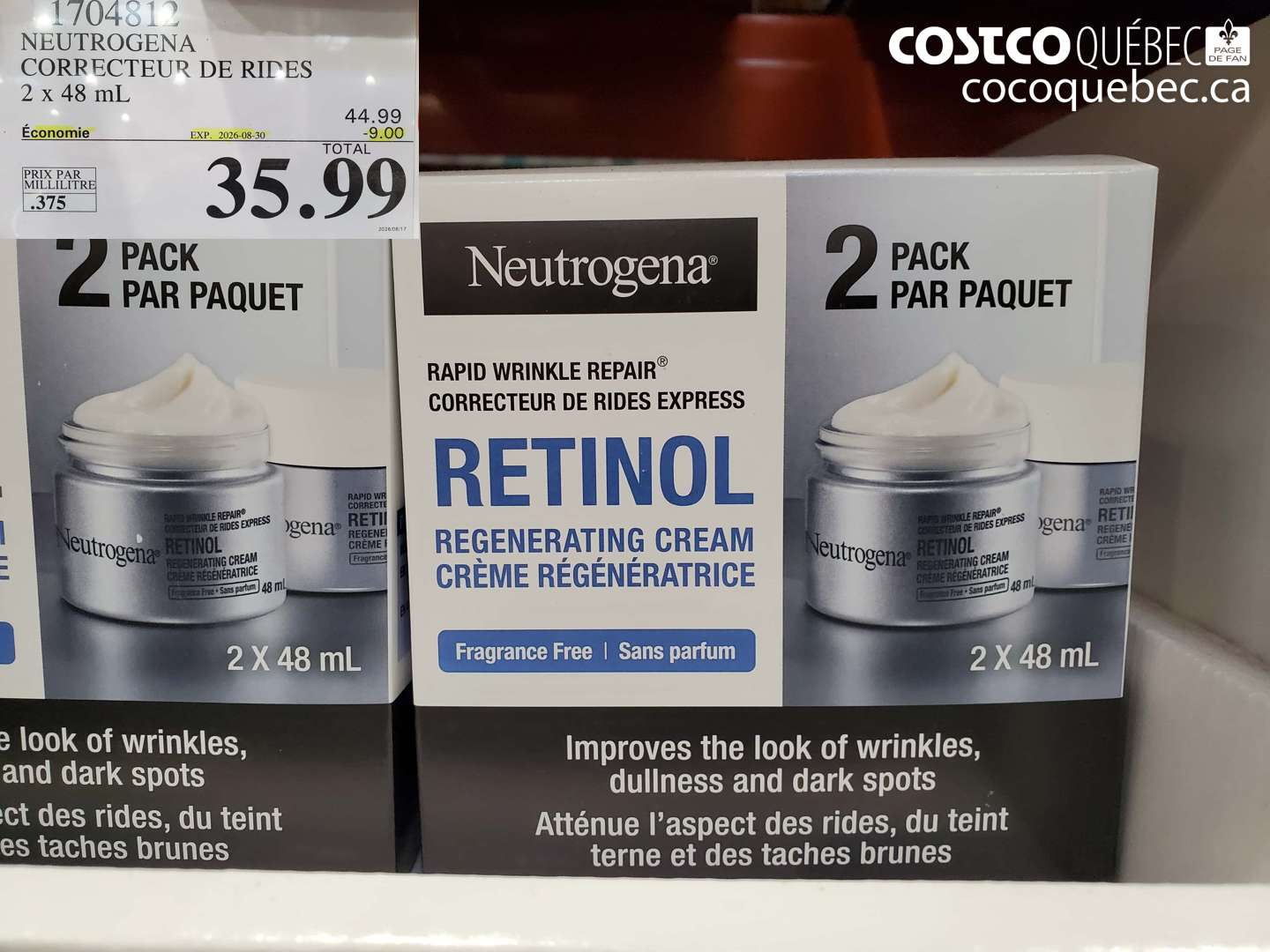 1704812 NEUTROGENA CORRECTEUR DE RIDES 2 X 48 ML ($9.00 INSTANT SAVINGS EXPIRES ON 2026-08-30) $35.99