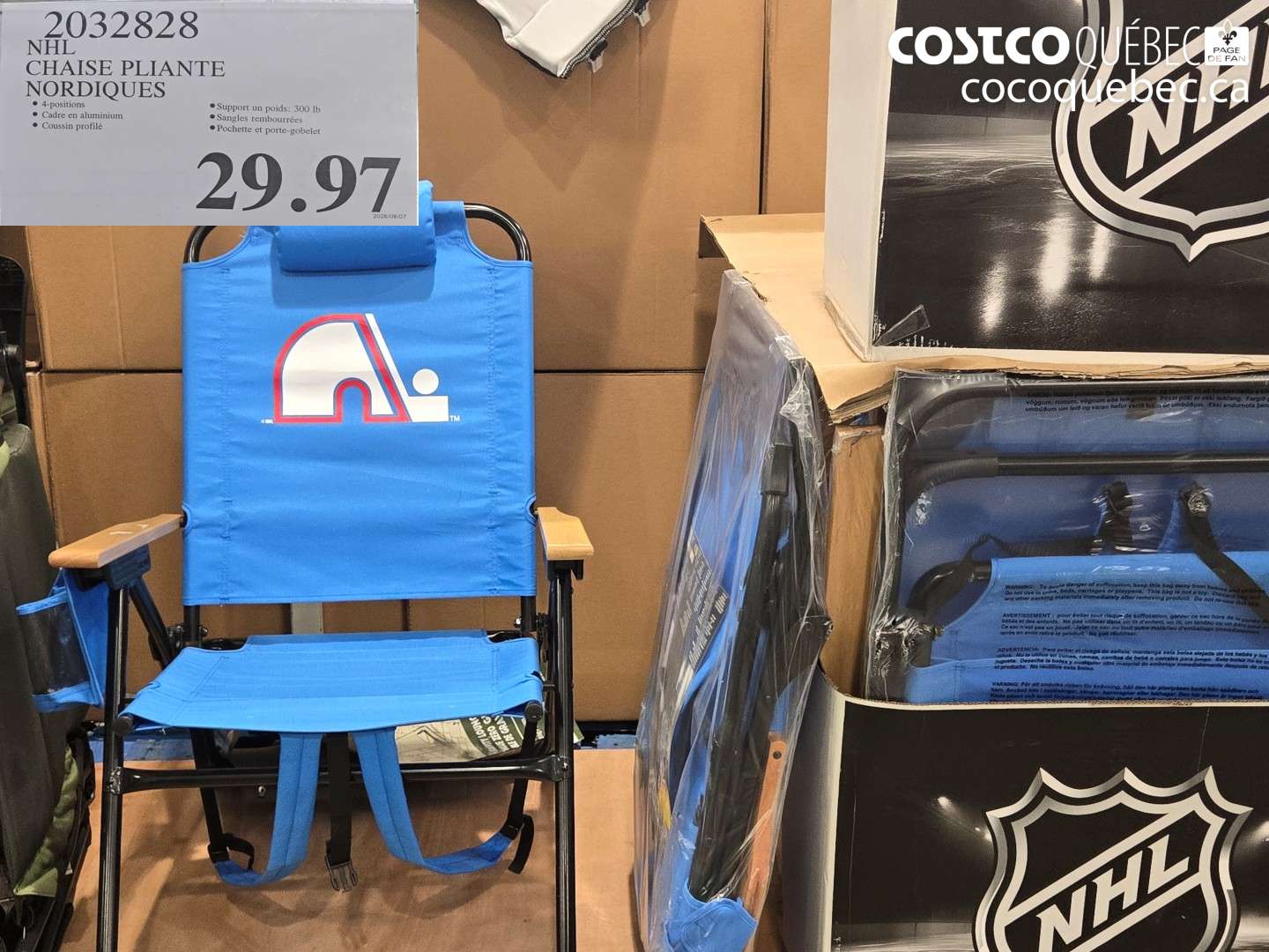 2032828 NHL CHAISE PLIANTE NORDIQUES $29.97