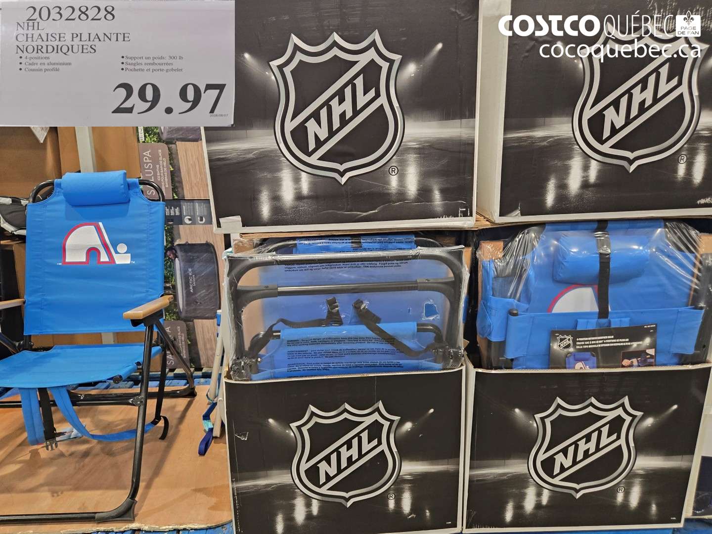 2032828 NHL CHAISE PLIANTE NORDIQUES $29.97