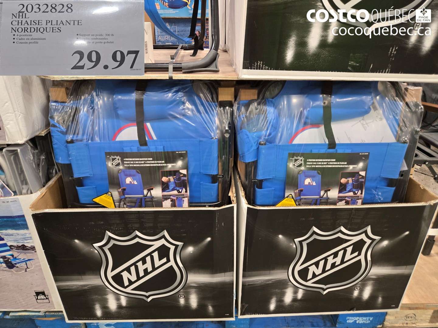 2032828 NHL CHAISE PLIANTE NORDIQUES $29.97