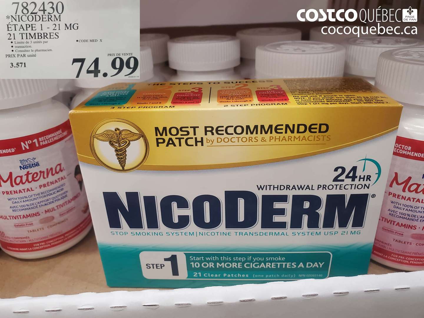 782430 NICODERM ÉTAPE 1 - 21 MG 21 TIMBRES $74.99
