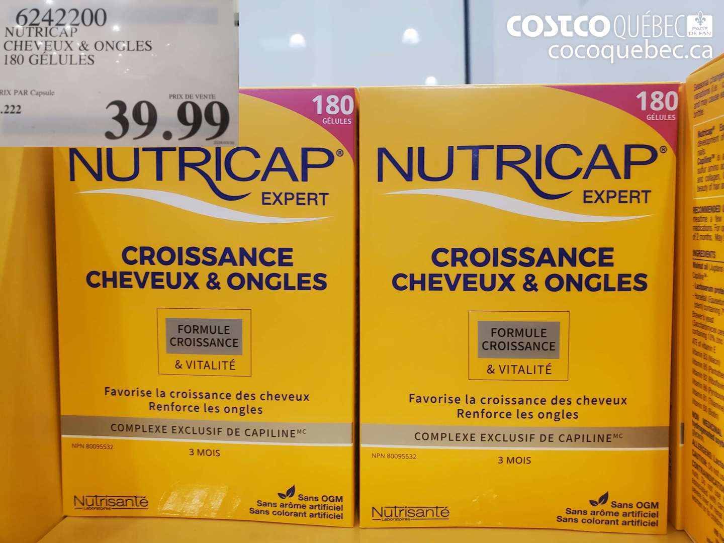 6242200 NUTRICAP CHEVEUX & ONGLES 180 GÉLULES $39.99