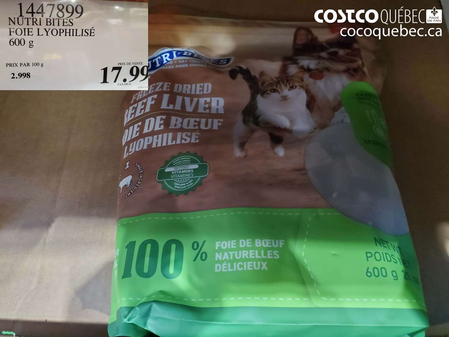 1447899 NUTRI BITES FOIE LYOPHILISÉ 600 G $17.99