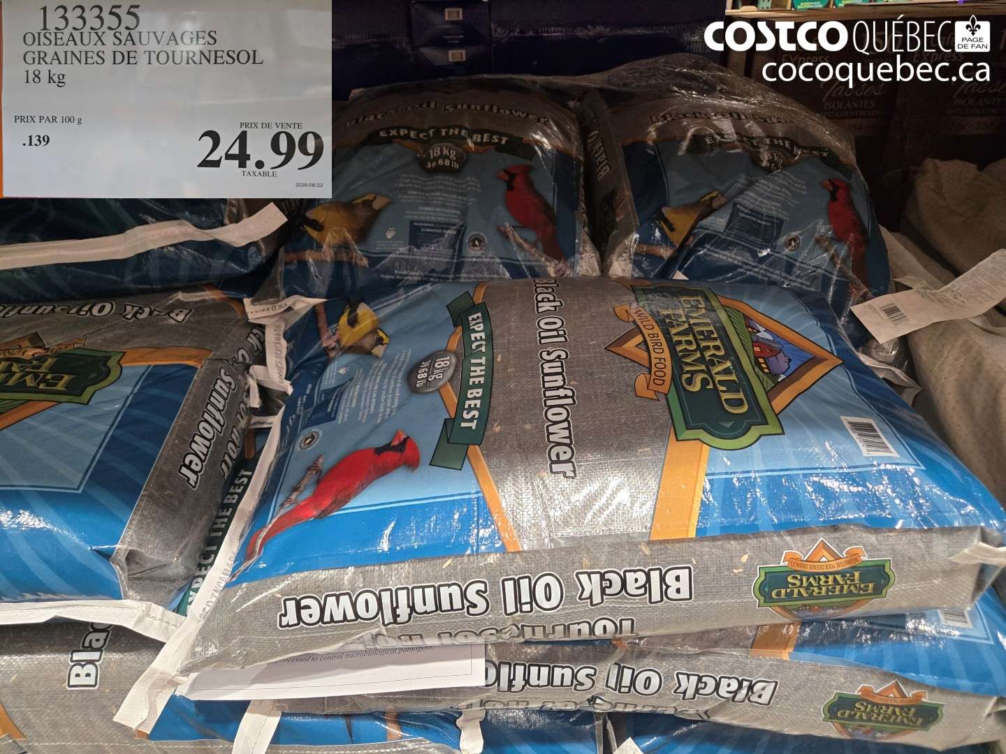 133355 OISEAUX SAUVAGES GRAINES DE TOURNESOL 18 KG $24.99