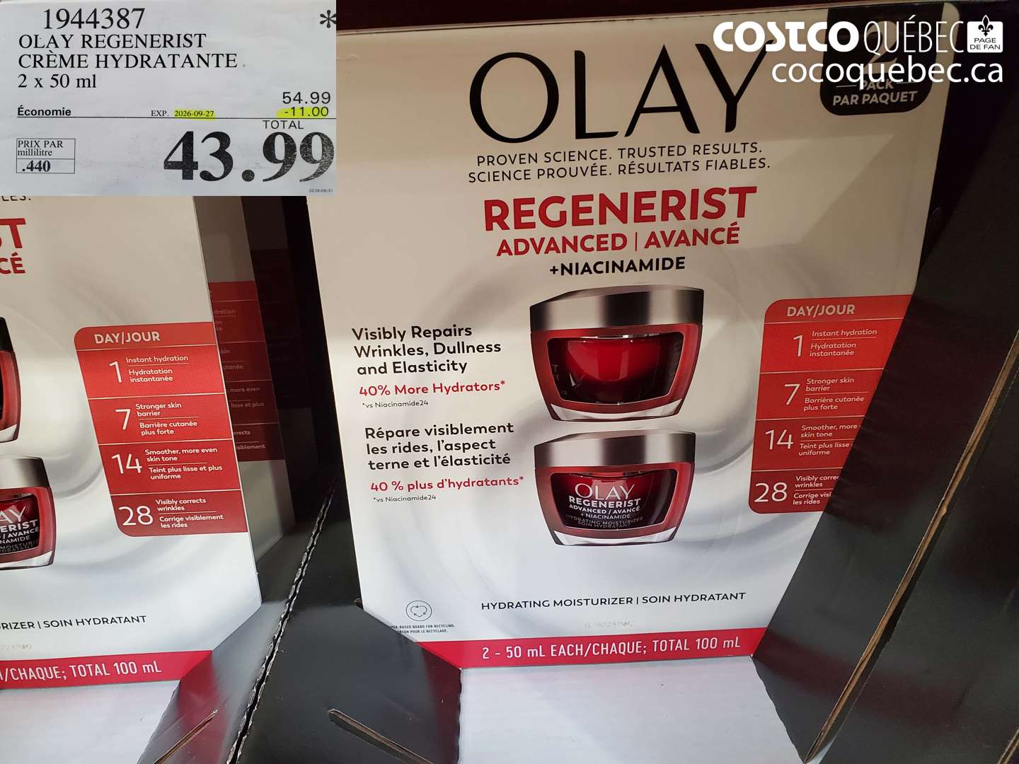 1944387 OLAY REGENERIST CRÈME HYDRATANTE 2 X 50 ML ($11.00 INSTANT SAVINGS EXPIRES ON 2026-09-27) $43.99
