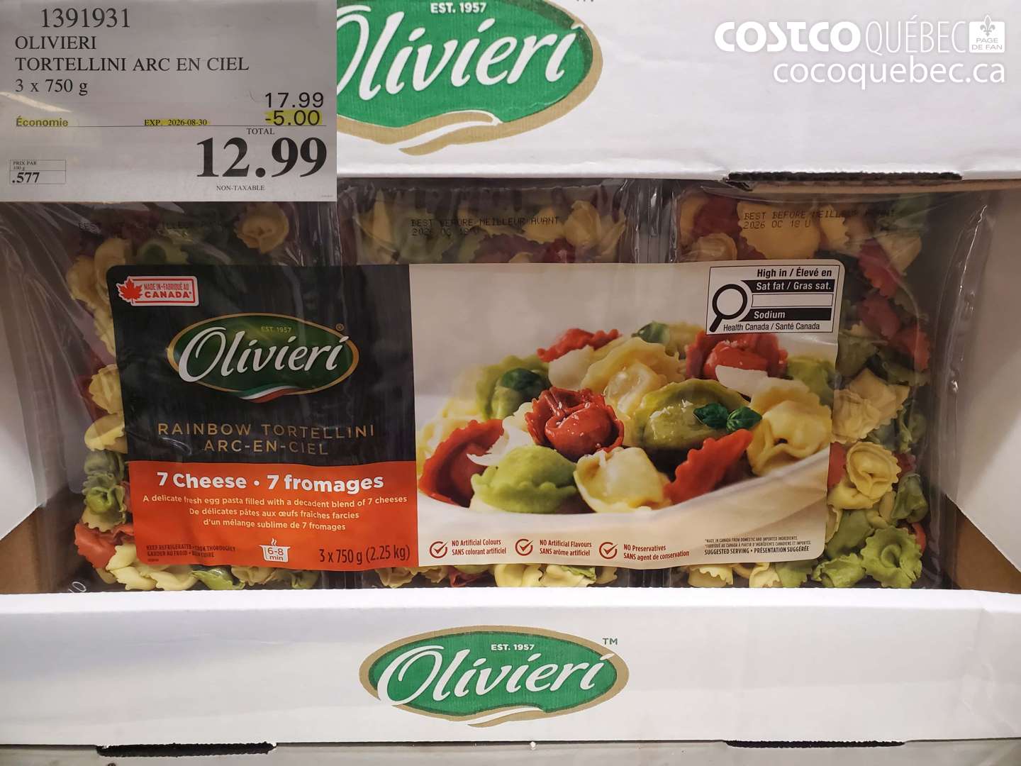 1391931 OLIVIERI TORTELLINI ARC EN CIEL ($5.00 INSTANT SAVINGS EXPIRES ON 2026-08-30) $12.99