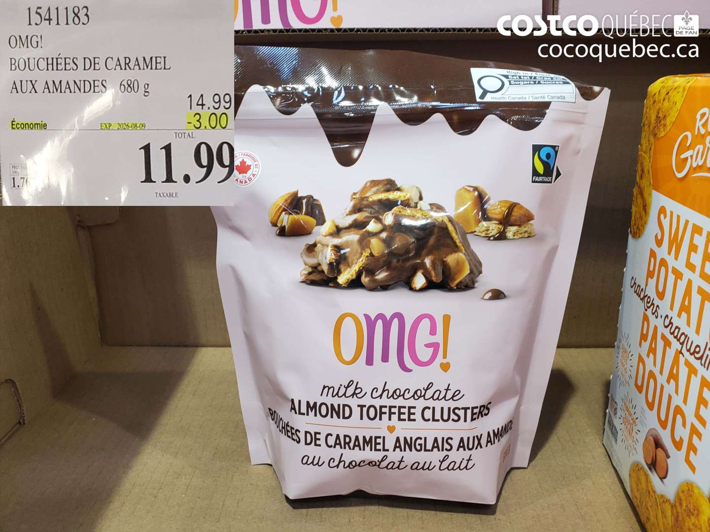 1541183 OMG! BOUCHÉES DE CARAMEL AUX AMANDES 680 G ($3.00 INSTANT SAVINGS EXPIRES ON 2026-08-09) $11.99