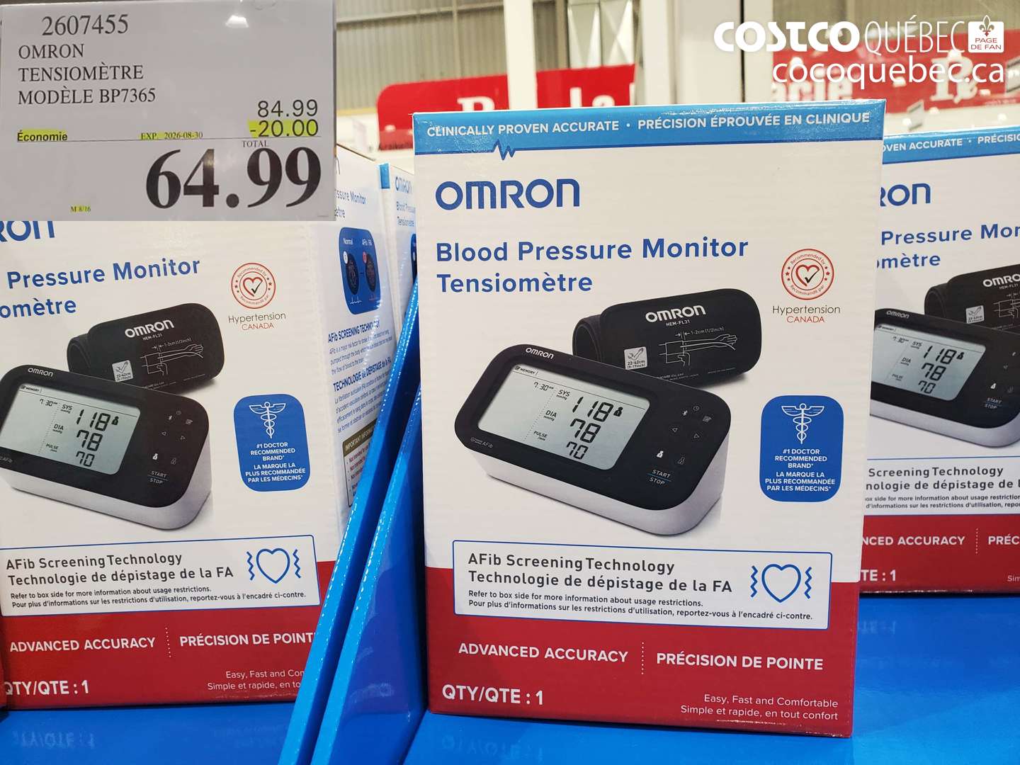 2607455 OMRON TENSIOMÈTRE MODÈLE BP7365 ($20.00 INSTANT SAVINGS EXPIRES ON 2026-08-30) $64.99