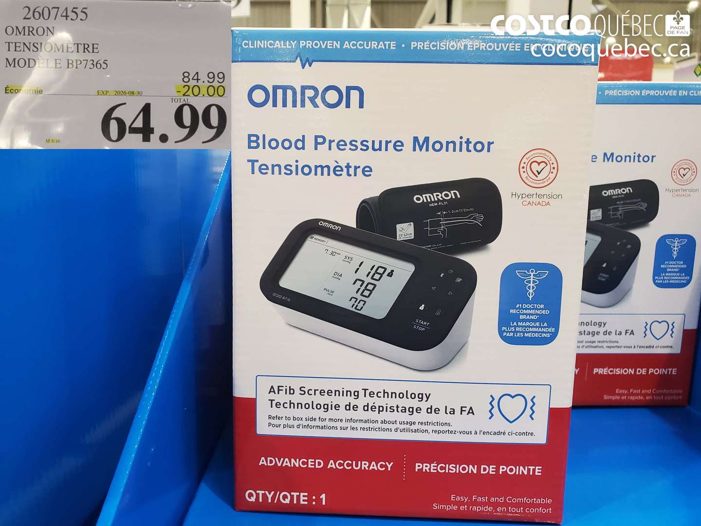 2607455 OMRON TENSIOMETRE MODELE BP7365 ($20.00 INSTANT SAVINGS EXPIRES ON 2026-08-30) $64.99