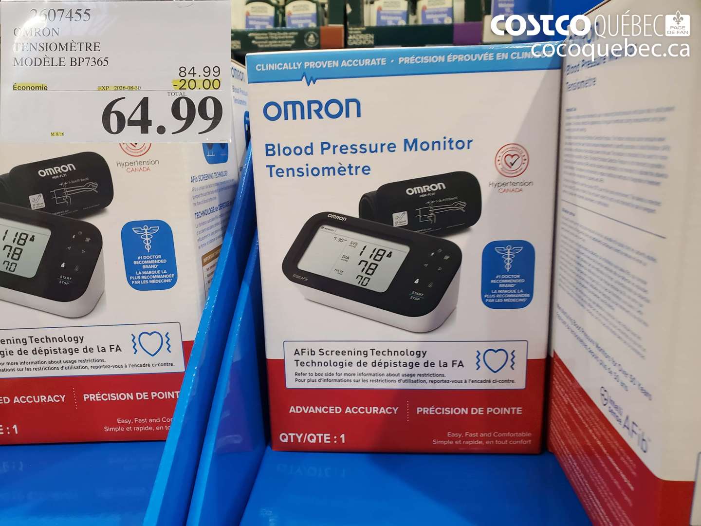 2607455 OMRON TENSIOMÈTRE MODÈLE BP7365 ($20.00 INSTANT SAVINGS EXPIRES ON 2026-08-30) $64.99