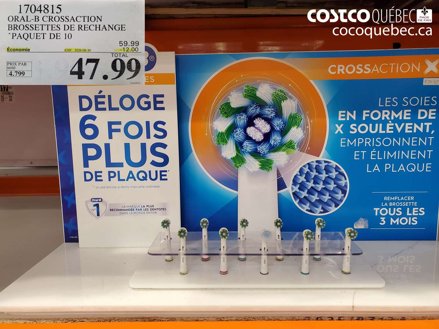 1704815 ORAL-B CROSSACTION BROSSETTES DE RECHANGE ($12.00 INSTANT SAVINGS EXPIRES ON 2026-08-30) $47.99